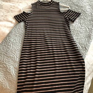 High neck striped mini dress